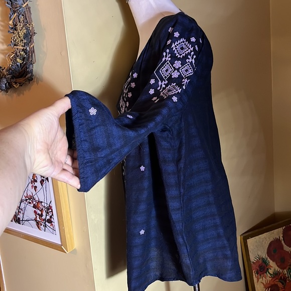 J JILL sz XL Embroidered Tunic Casual Striped LagenlookJOHNNY WAS Vibes $99 NEW - Picture 7 of 16